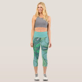 Cartoon Mandala Blume Blau und Grün Capri Leggings (Vorderseite)