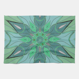Cartoon Mandala Blume Blau und Grün Geschirrtuch