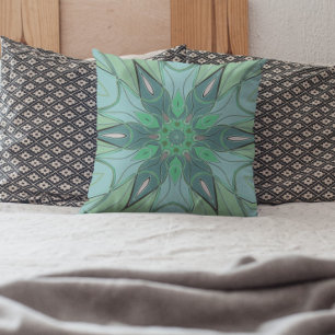 Cartoon Mandala Blume Blau und Grün Kissen