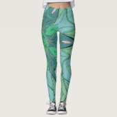 Cartoon Mandala Blume Blau und Grün Leggings (Vorderseite)