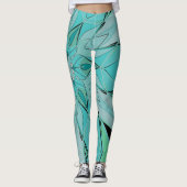 Cartoon Mandala Blume Blau und Grün Leggings (Vorderseite)