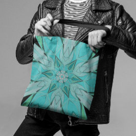 Cartoon Mandala Blume Blau und Grün Tasche