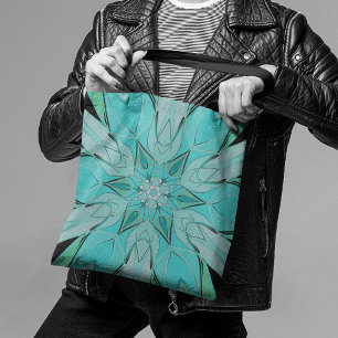Cartoon Mandala Blume Blau und Grün Tasche