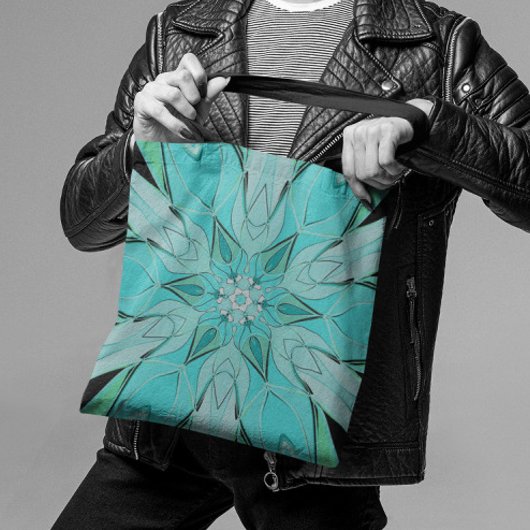 Cartoon Mandala Blume Blau und Grün Tasche