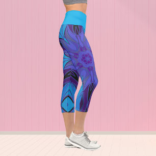 Cartoon Mandala Blume Blau und Lila Capri Leggings