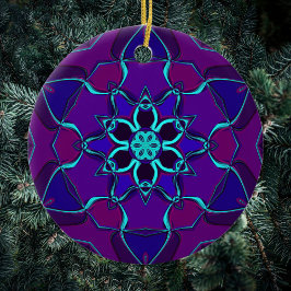 Cartoon Mandala Blume Blau und Lila Keramik Ornament
