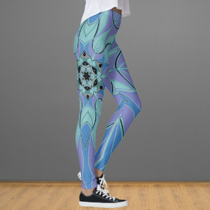 Cartoon Mandala Blume Blau und Lila Leggings