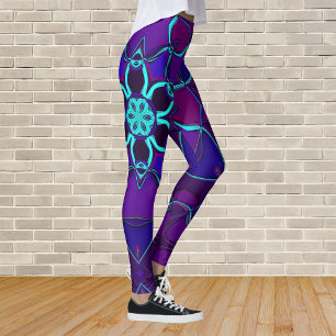 Cartoon Mandala Blume Blau und Lila Leggings