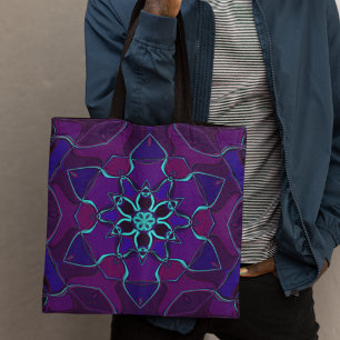 Cartoon Mandala Blume Blau und Lila Tasche