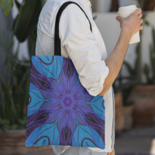 Cartoon Mandala Blume Blau und Lila Tasche