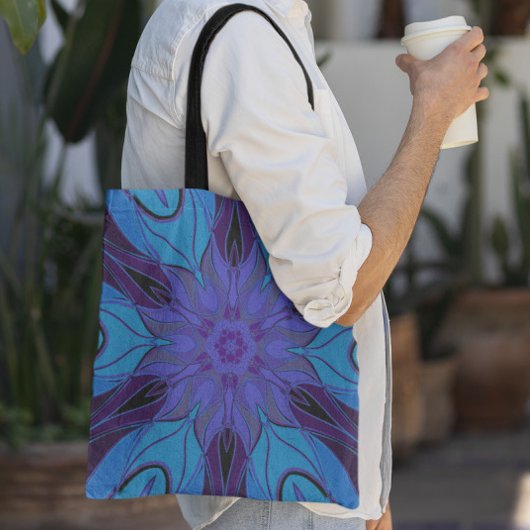 Cartoon Mandala Blume Blau und Lila Tasche
