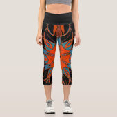 Cartoon Mandala Blume Blue Orange und Black Capri Leggings (Vorderseite)