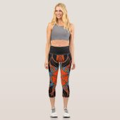 Cartoon Mandala Blume Blue Orange und Black Capri Leggings (Vorderseite)