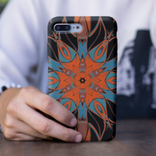 Cartoon Mandala Blume Blue Orange und Black Case-Mate iPhone Hülle