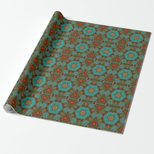 Cartoon Mandala Blume Blue und Orange Geschenkpapier (Ungerollt)