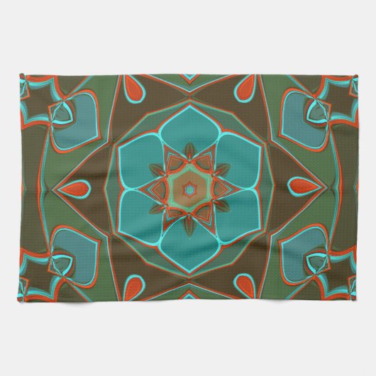 Cartoon Mandala Blume Blue und Orange Geschirrtuch (Horizontal)