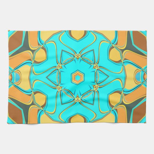 Cartoon Mandala Blume Blue und Orange Geschirrtuch (Horizontal)
