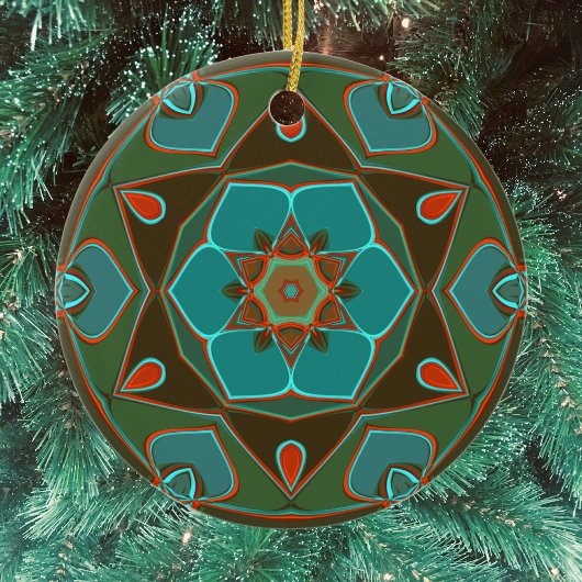 Cartoon Mandala Blume Blue und Orange Keramik Ornament