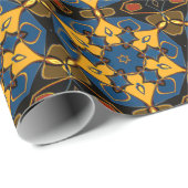 Cartoon Mandala Blume Gelb Blau und Orange Geschenkpapier (Rolleneckpunkt)