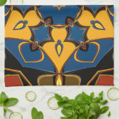 Cartoon Mandala Blume Gelb Blau und Orange Geschirrtuch (Gefaltet)