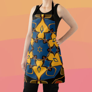 Cartoon Mandala Blume Gelb Blau und Orange Schürze