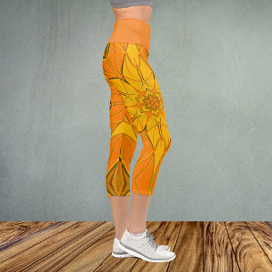 Cartoon Mandala Blume Gelb Capri Leggings