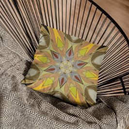 Cartoon Mandala Blume Gelb Grau und Rot Kissen