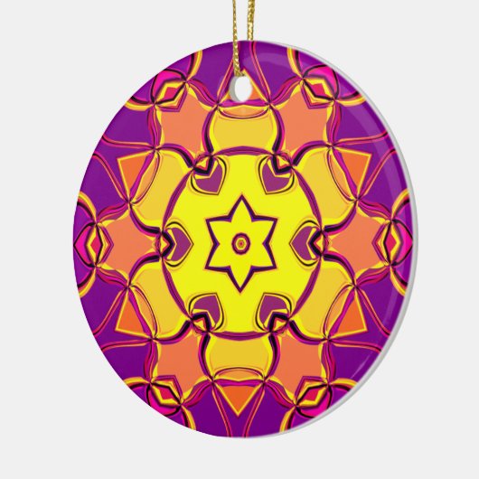 Cartoon Mandala Blume Gelb Orange und Rosa Keramik Ornament (Links)
