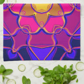 Cartoon Mandala Blume Gelb Rosa und Blau Geschirrtuch (Gefaltet)