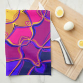 Cartoon Mandala Blume Gelb Rosa und Blau Geschirrtuch (Viertel Falte)