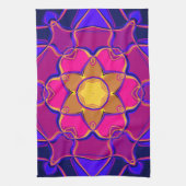 Cartoon Mandala Blume Gelb Rosa und Blau Geschirrtuch (Vertikal)
