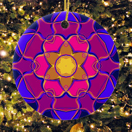 Cartoon Mandala Blume Gelb Rosa und Blau Keramik Ornament