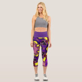 Cartoon Mandala Blume Gelb und Lila Capri Leggings (Vorderseite)