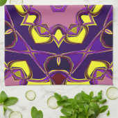 Cartoon Mandala Blume Gelb und Lila Geschirrtuch (Gefaltet)