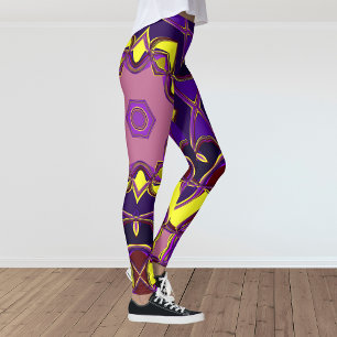 Cartoon Mandala Blume Gelb und Lila Leggings