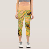 Cartoon Mandala Blume Gelb und Orange Capri Leggings (Vorderseite)
