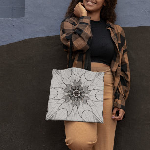 Cartoon Mandala Blume Gray Tasche