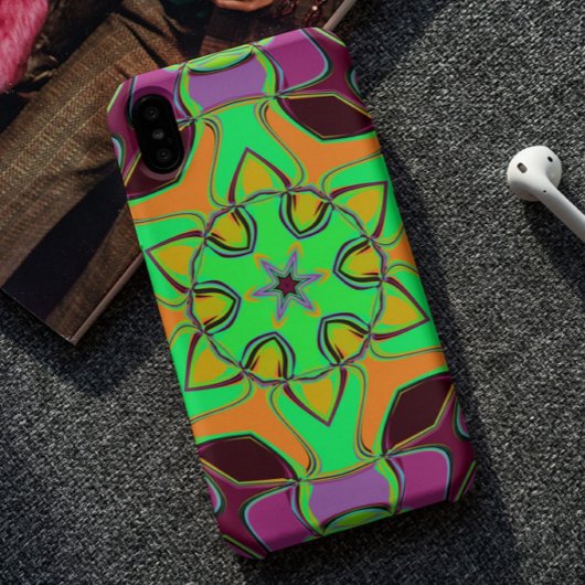 Cartoon Mandala Blume Green Orange und Lila Case-Mate iPhone Hülle