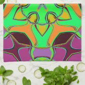 Cartoon Mandala Blume Green Orange und Lila Geschirrtuch (Gefaltet)