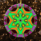 Cartoon Mandala Blume Green Orange und Lila Keramik Ornament