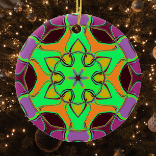 Cartoon Mandala Blume Green Orange und Lila Keramik Ornament