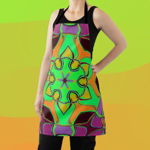 Cartoon Mandala Blume Green Orange und Lila Schürze