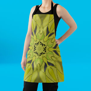 Cartoon Mandala Blume Green Schürze