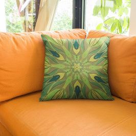 Cartoon Mandala Blume Grün Gelb und Blau Kissen