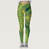 Cartoon Mandala Blume Grün Gelb und Blau Leggings (Vorderseite)