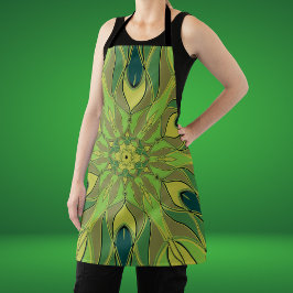 Cartoon Mandala Blume Grün Gelb und Blau Schürze