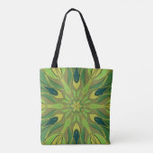 Cartoon Mandala Blume Grün Gelb und Blau Tasche (Rückseite)