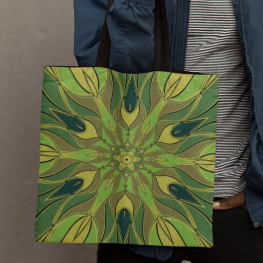 Cartoon Mandala Blume Grün Gelb und Blau Tasche
