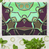 Cartoon Mandala Blume Grün Lila und Schwarz Geschirrtuch (Gefaltet)