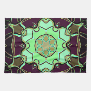 Cartoon Mandala Blume Grün Lila und Schwarz Geschirrtuch